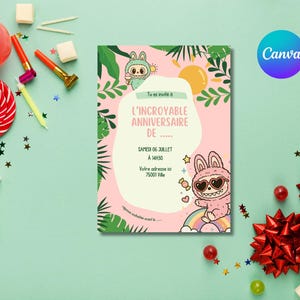 Invitation Anniversaire Fille Labubu – Personnalisable sur Canva (Format A6)
