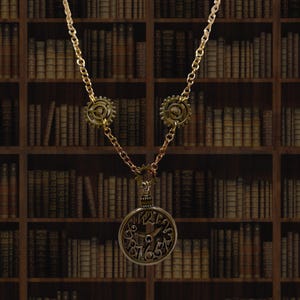 Industrial Steampunk Necklace – See-Through Clock & Gear Chain Detail