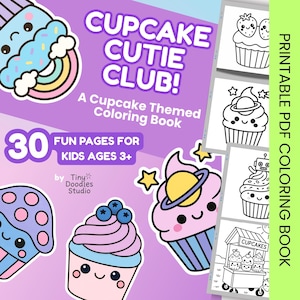 Cupcake Coloring Book for Kids Easy Cute Kawaii Designs Bold Line Art Fun Printable Activity for Ages 3–8
