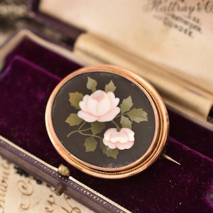 Victorian Pietra Dura Floral Brooch | 9ct Rose Gold | c.1880s | Hardstone Inlay