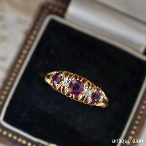 Antique 5-Stone Ruby & Diamond Boat Ring | Hallmarked 1911 Chester | 18ct Yellow Gold