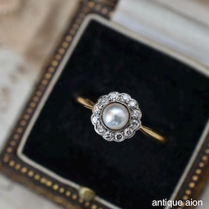 Anello con perle Akoya in oro 18 carati, diamanti, stile tardo vittoriano-inizio edoardiano, circa 1900