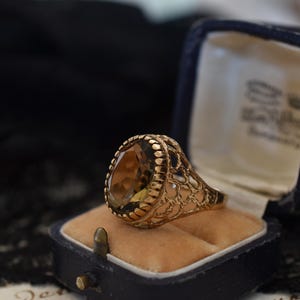 1973 Vintage 9ct Gold Smoky Quartz Cocktail Ring – London Hallmarked