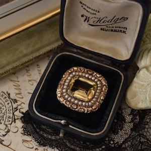 Georgian Antique Brooch | 9ct Gold | Citrine & Seed Pearls | c.1800s