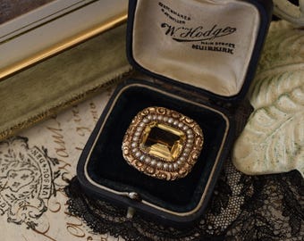 Georgian Antique Brooch | 9ct Gold | Citrine & Seed Pearls | c.1800s