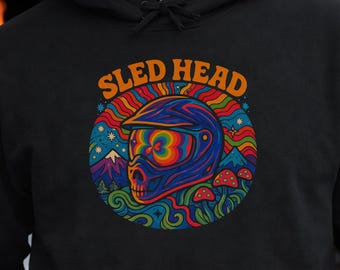 Sudadera con capucha de cabeza de trineo / Sudadera psicodélica de moto de nieve / Sudadera con capucha retro de moto de nieve / Regalo para motonieves