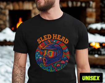 Camiseta con cabeza de trineo / Camiseta psicodélica de motonieve / Camiseta retro de motonieve / Camiseta con arte de motonieve / Regalo de deportes de invierno