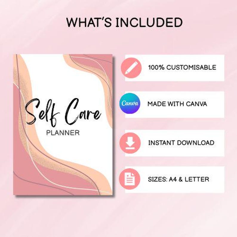 Editable Self-care Planner Template | Canva | A4 & US Letter | Digital ...