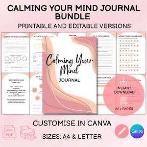 Calming Your Mind Journal | Mental Health Planner | Mindfulness Journal | Calm your Mind Workbook | Calming Activities | Digital Download