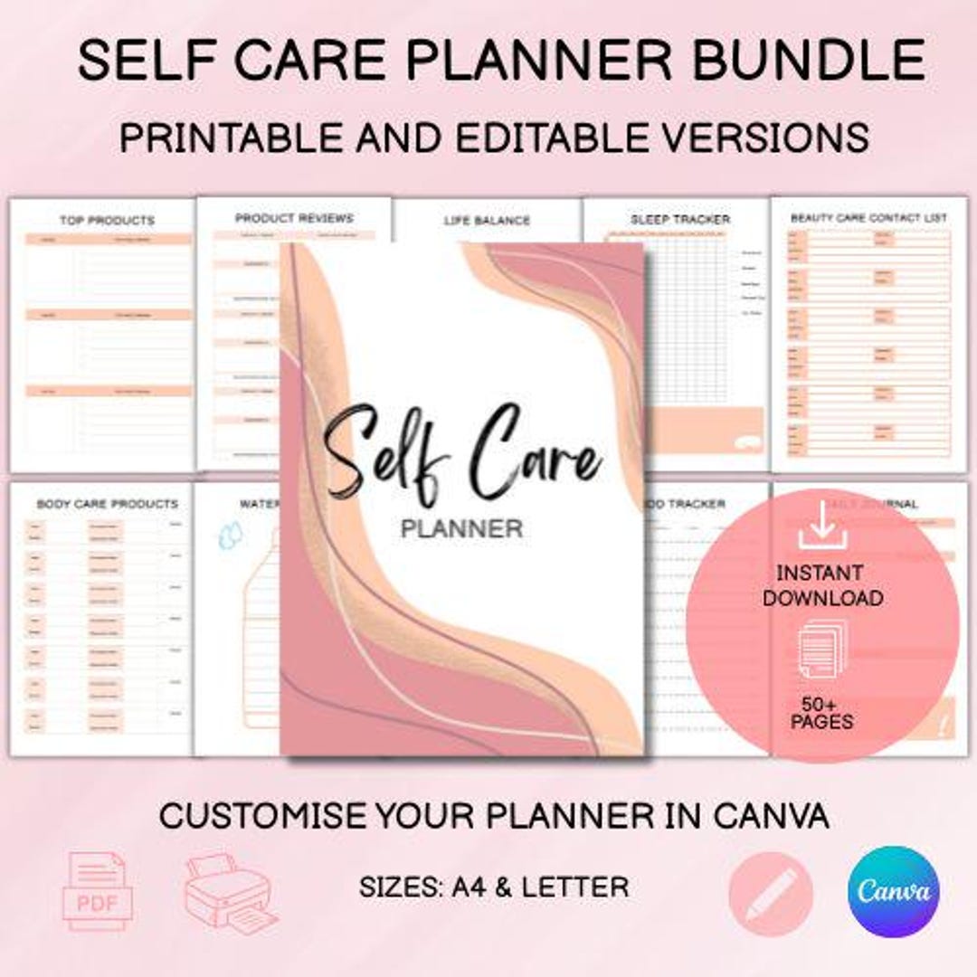Editable Self-care Planner Template | Canva | A4 & US Letter | Digital ...
