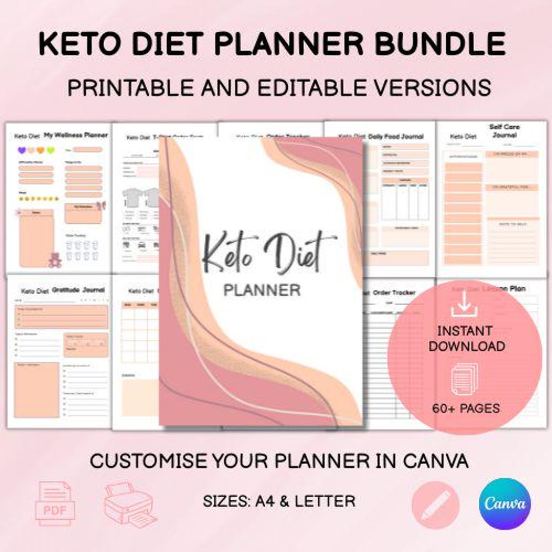 Keto Diet Planner Template | Editable Canva Meal Planner | A4 & US ...