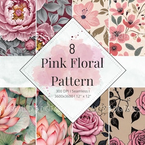 Pink Shabby Floral Digital Paper – 8 Seamless Shabby Chic Pink Floral Patterns for Scrapbooking & Crafts