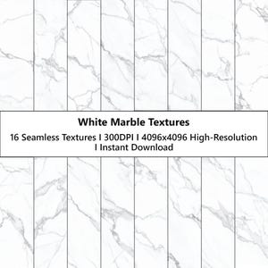 16 White Marble Digital Paper - Seamless Stone Texture Backgrounds for Scrapbooking, Cards, Instant Download - Commercial Use