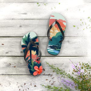 Tropical Flip Flops - Summer Beach Sandals, Vacation Vibes, Floral Print Footwear, Perfect for Pool Days, Gift for Travel Lovers