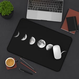 Lunar Phases Desk Mat | Moon Phase Office Mat, Astrology Decor, Gaming Mouse Pad, Gift for Space Lovers, Home Office Accessory