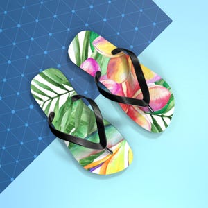 Colorful Floral Flip Flops, Summer Sandals, Beach Footwear, Vacation Essentials, Poolside Slippers, Gift for Her