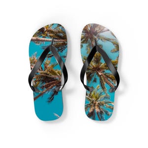 Tropical Palm Flip Flops - Beach Vacation Footwear, Summer Sandals, Poolside Comfort, Travel Essentials, Gift for Beach Lovers