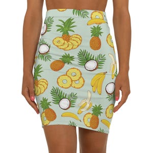 Tropical Pineapple Pencil Skirt, Summer Party Wear, Women&#39;s AOP Skirt, Beach Outfits, Vacation Clothing, Fruit Print Fashion, Tropical Vibes