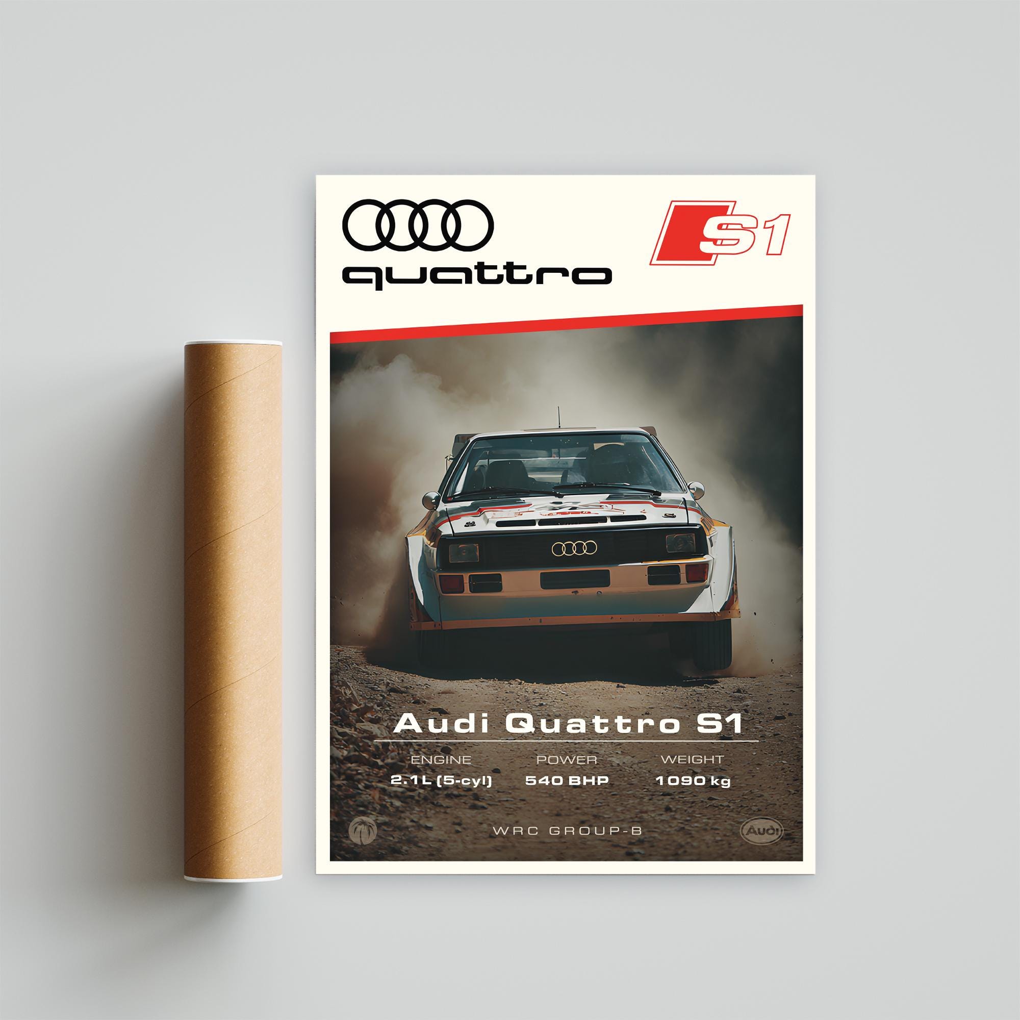 Plaque Métal Audi Sport Quattro S1 1985 - Panneau Décoratif 20x30cm, Style Rétro