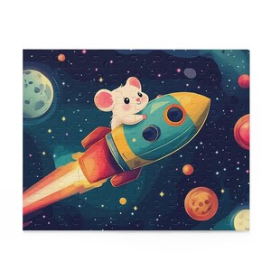 Rompecabezas de astronauta y hámster, dibujos animados, cohete, aventura espacial