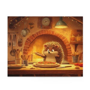 Rompecabezas de erizo de chef de pizza, lindo animal de dibujos animados