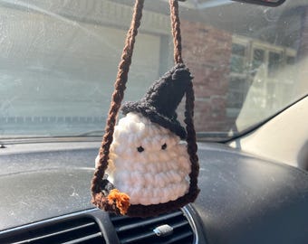 Swinging Rearview Mirror Witch Ghost Charm Crochet Pattern