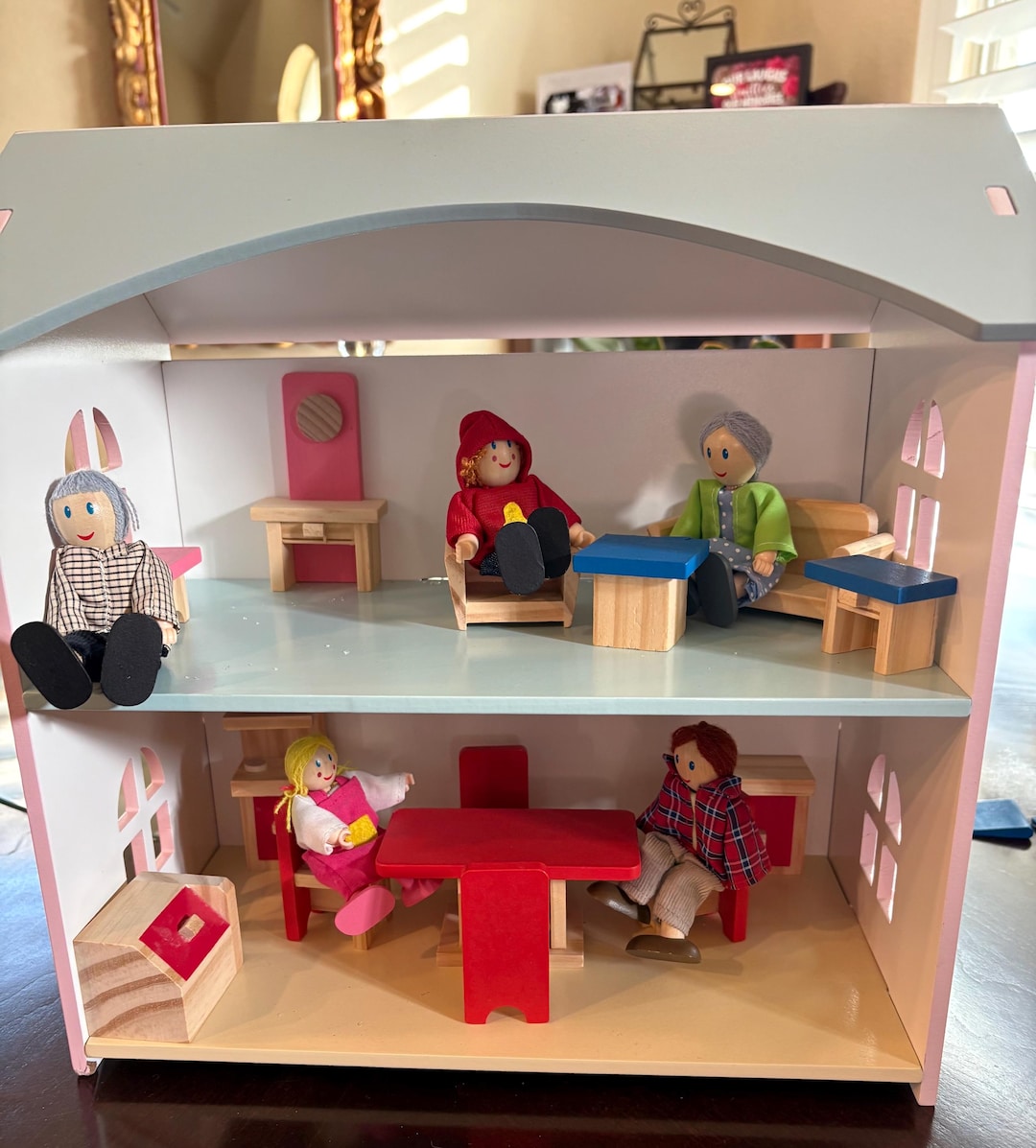 Simple Wooden Dollhouse With Furniture and Wooden Dolls - Etsy