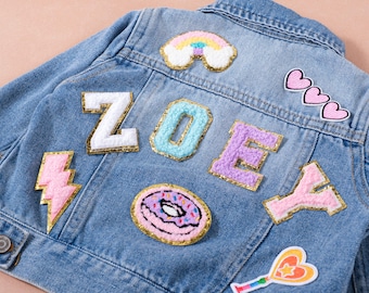 Personalized Toddler Denim Jacket: Custom Embroidered Name, Chenille Patches