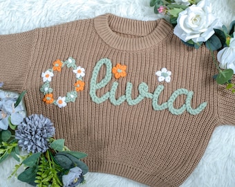 Gepersonaliseerde geborduurde babytrui: aangepaste naam, handgemaakt cadeau