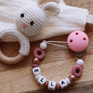 Pearl flower pacifier clip - personalized flower pacifier clip - birth gift - gift - MAM pacifier clip - baby girl gift