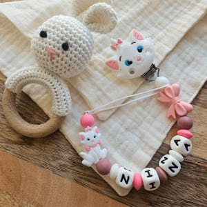 Marie pacifier clip - Handmade Disney birth gift - Aristocat pacifier clip - Personalized Marie Aristocat pacifier clip