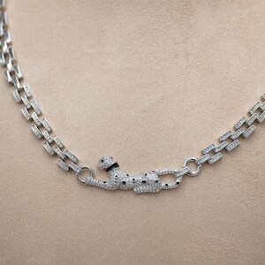 Ciondolo Pantera Uomo Diamante Nero Simulato 2,25 Ct Argento 925 Finitura Oro Con Catena