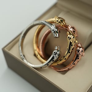 Panther Bangle: 18k Gold Plated 925 Silver Leopard Bracelet