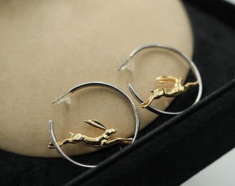 rabbit hoop earrings rabb it 3D hoop earrings fashion hoops earrings
