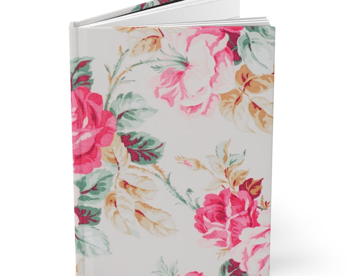 Retro Rose Floral Journal | Hardcover Matte Notebook, Vintage Botanical Lined Journal