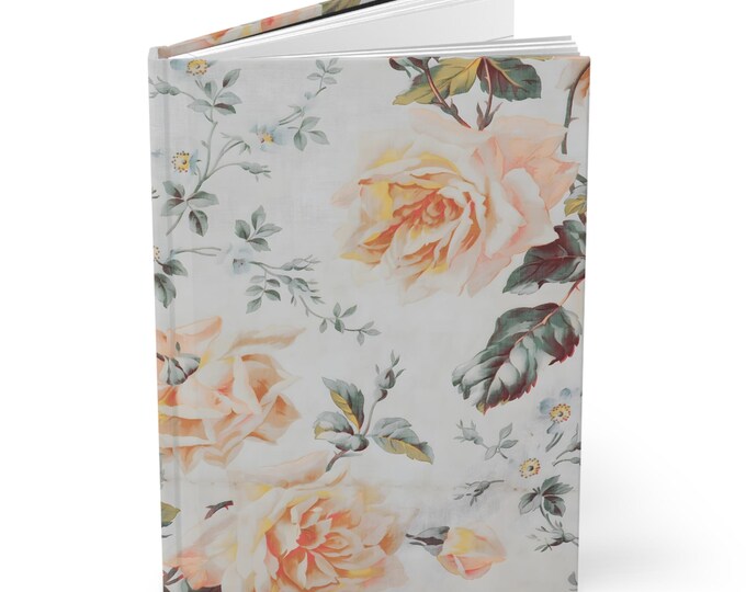 Peach Rose Floral Hardcover Journal | Matte Botanical Notebook