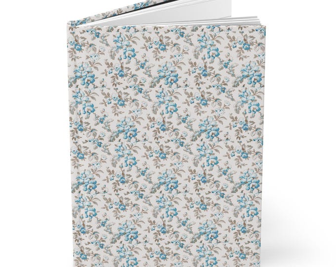 Retro Blue Floral Pattern Hardcover Journal | Vintage Botanical Notebook