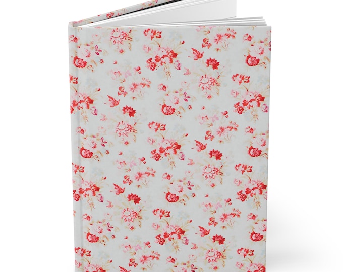 Vintage Pink Rose Pattern Hardcover Journal | Floral Notebook