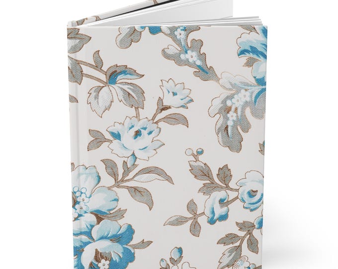 Blue Floral Pattern Hardcover Journal | Matte Notebook, Botanical Writing Journal