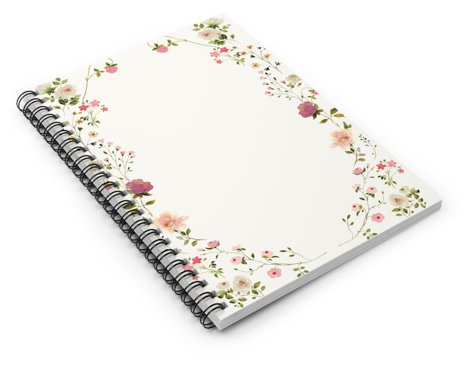 Delicate Pink Floral Border Notebook | Spiral Ruled Journal