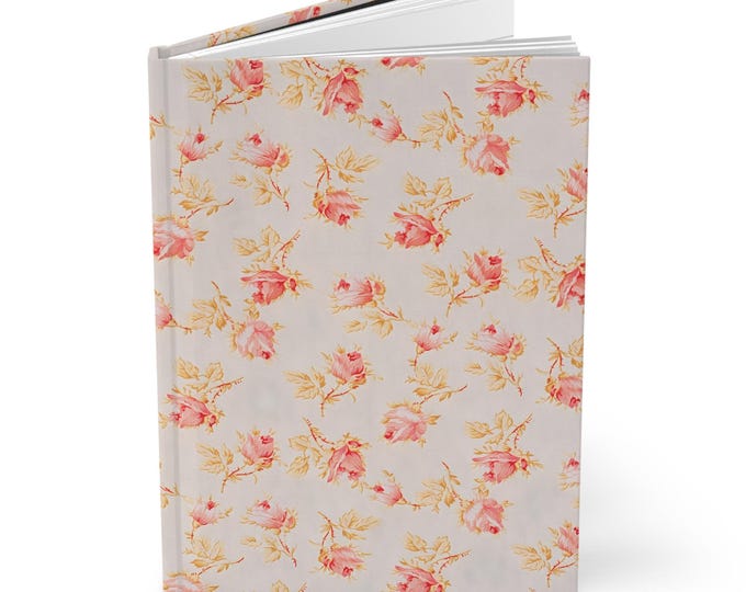 Vintage Pink Rose Pattern Hardcover Journal | Floral Notebook
