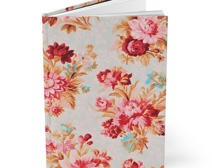 Vintage Floral Pattern Hardcover Journal | Pink Rose Bouquet