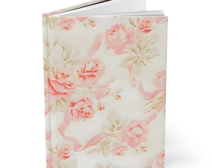 Vintage Pink Rose Ribbon Floral Hardcover Journal | Elegant Notebook