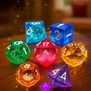 Rainbow, dices, role playing game, colorful dice, 7PCS, dice tower, pathfinder, critical role, dungeon and dragon, d20, gift, dungeon master