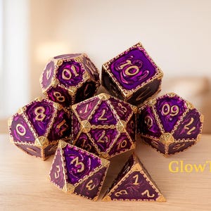 Metal Dice Set, Dungeons and Dragons, RPG Dice, D7, D20, Fantasy Dragon Design, Role Playing Game, Pathfinder, Gift, Dnd, critical role, DM