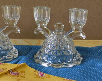 Victorian Decor. Glass Candle Holders. Antique Decor. Glass Candlesticks. French Country Decor. Candle Holder Set. English Cottage Decor.