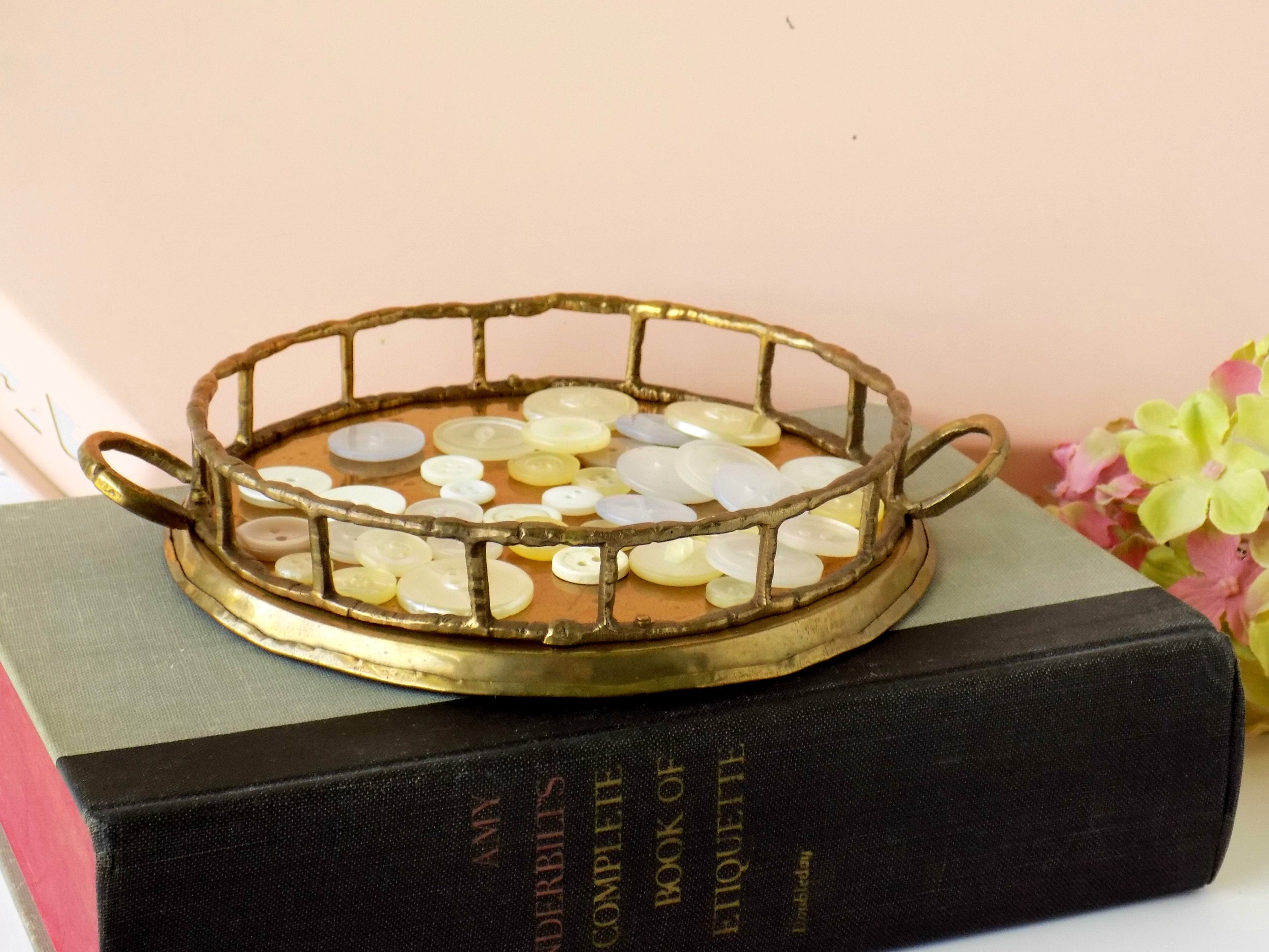 Brass Bamboo Tray Pillar Candle Holder Jewelry Tray Desk Etsy