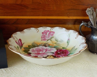 Victorian Decor. Pink Roses Bowl. Cabbage Roses Bowl. Shabby Pink Roses China. Romantic Decor. Cottage Roses Decor. Shabby Roses China.