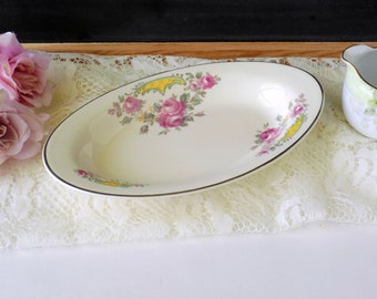 Antique Decor. Antique China Relish Dish Bowl. Pink Roses China. Shabby Farmhouse Decor. Camwood Ivory Universal Cambridge Rambler Rose.