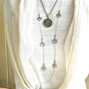 Antique Silver Snafflebit Necklace: Adjustable Chain, Equestrian Jewelry